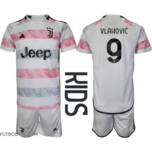 Camiseta Juventus Dusan Vlahovic #9 Visitante Equipación para niños 2023-24 manga corta (+ pantalones cortos)